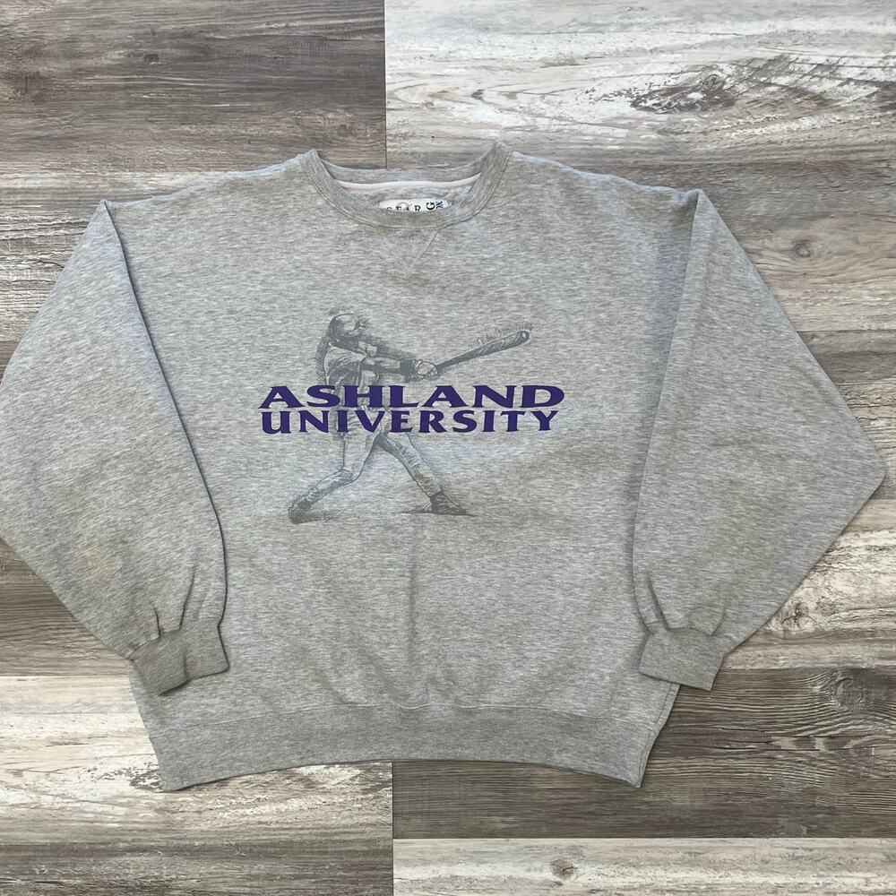 Vintage 90s Ashland University Baseball Heather Gray Men 2XL Crewneck Sweatshirt